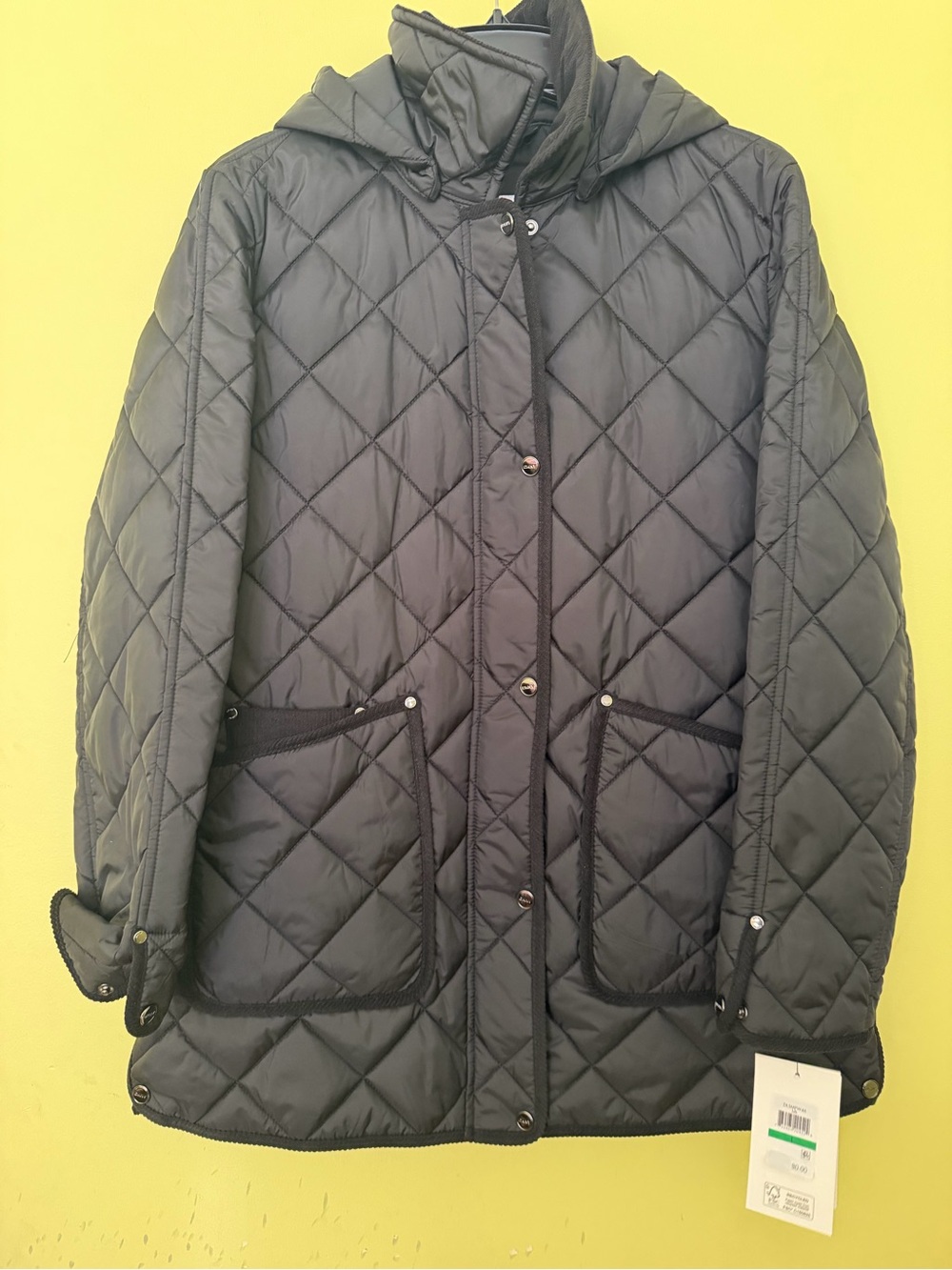 DKNY Black Quilted Hooded Puffer Jacket